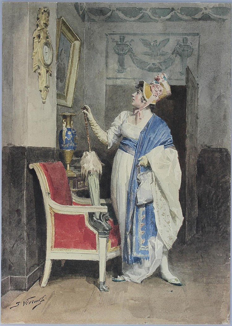 Lady in an Empire Dress, vintage artwork by Jules Worms, 12x8" (A4) Poster