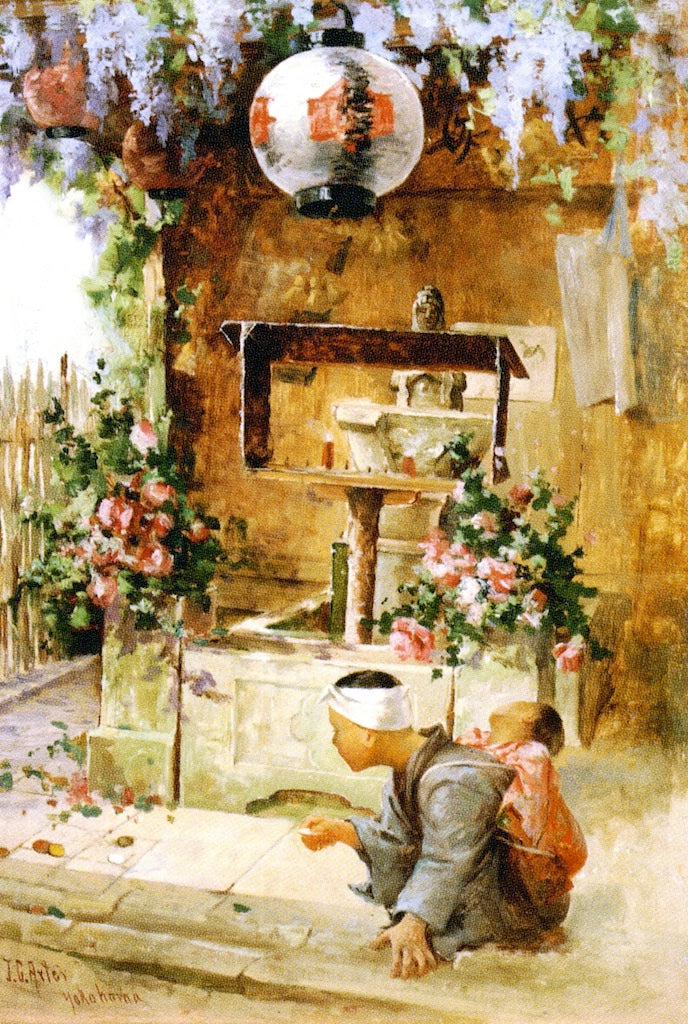 Child Playing in Front of a Shrine, vintage artwork by John Charles Arter, 12x8" (A4) Poster