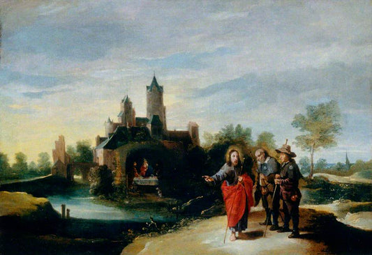 Christ and Disciples on the Way to Emmaus, vintage artwork by David Teniers (II), 12x8" (A4) Poster