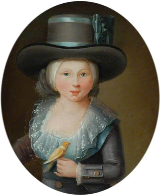 A Girl Holding a Canary, vintage artwork by Attributed to François-Hubert Drouais, 12x8" (A4) Poster