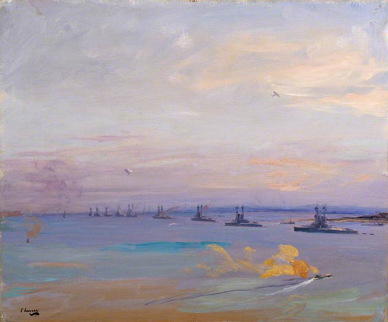 The American Battle Squadron in the Firth of Forth, vintage artwork by Sir John Lavery, R.A., 12x8" (A4) Poster