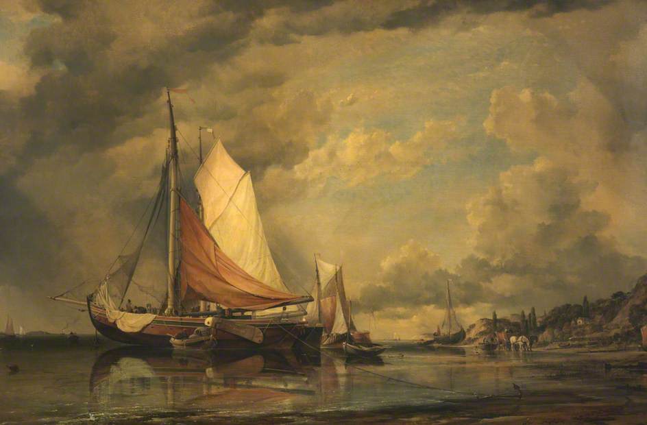Danish Craft on the Elbe, Blankenese, Germany, Low Water, vintage artwork by Edward William Cooke, R.A., A3 (16x12") Poster Print