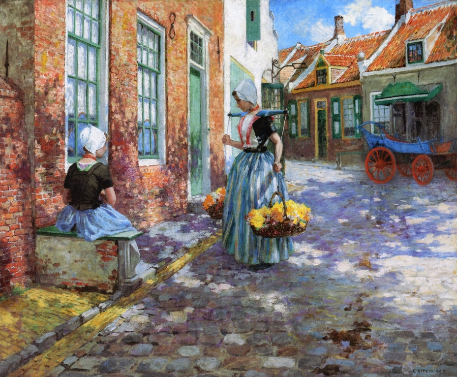 Dutch Flower Girls, vintage artwork by George Hitchcock, 12x8" (A4) Poster