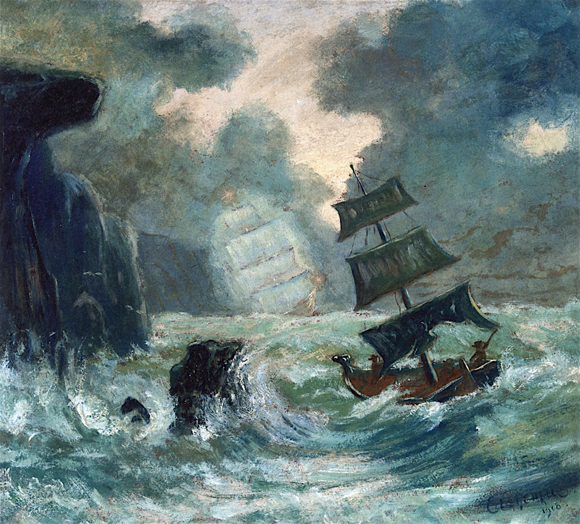 The Flying Dutchman, vintage artwork by Louis M. Eilshemius, 12x8" (A4) Poster