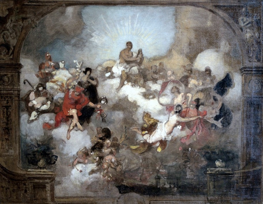 Curtain of the Gärtnerplatztheater in Munich (Sketch), vintage artwork by Sándor Liezen-Mayer, 12x8" (A4) Poster