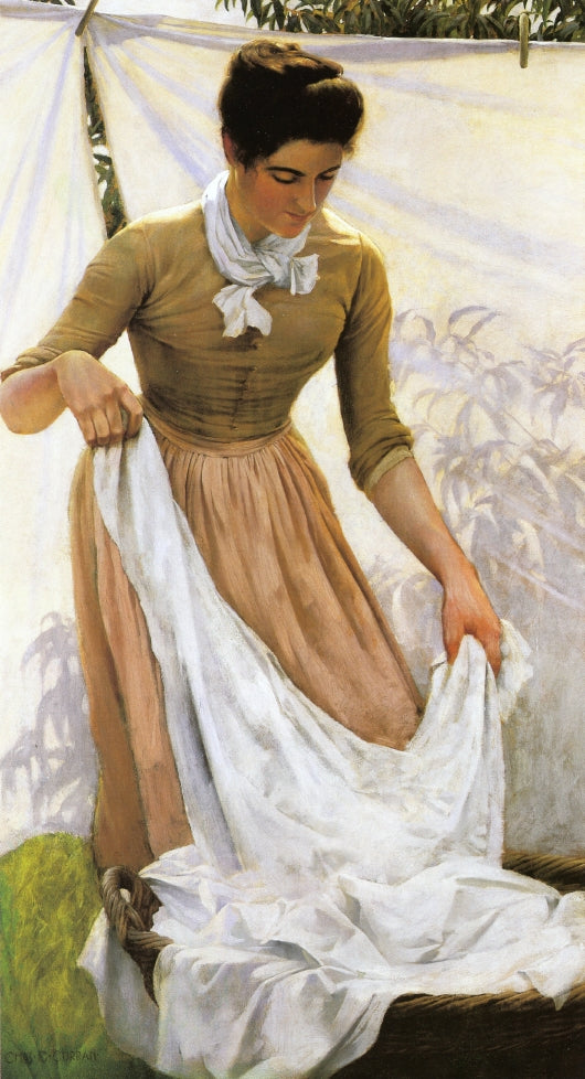 Hanging out Linen, vintage artwork by Charles Courtney Curran, 12x8" (A4) Poster