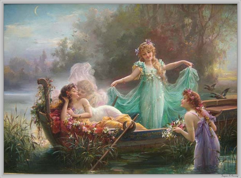 In the Boat by Hans Zatzka,A3(16x12")Poster