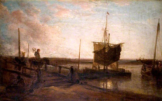 Jetty with Boats, vintage artwork by Peter de Wint, 12x8" (A4) Poster