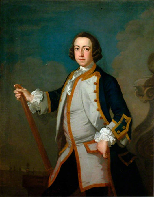 Captain Richard Haddock (?), vintage artwork by Attributed to Thomas Hudson, 12x8" (A4) Poster