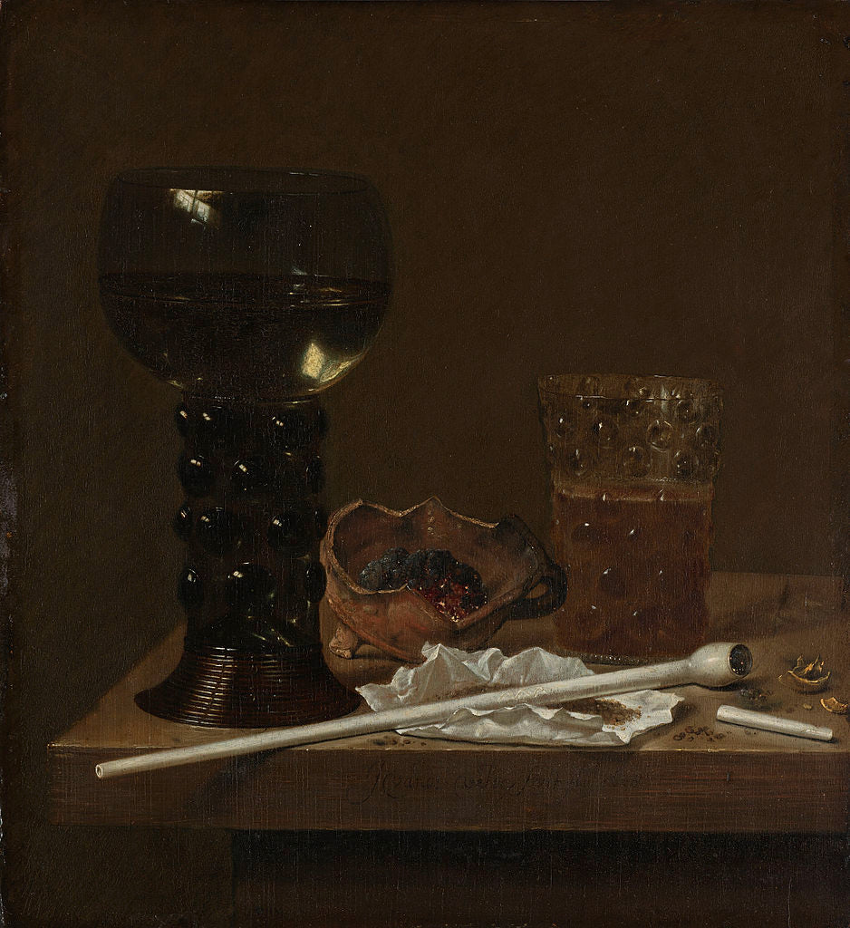 Still Life with Roemer, Beer Glass and Pipe, vintage artwork by Jan van de Velde III, 12x8" (A4) Poster