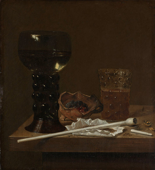 Still Life with Roemer, Beer Glass and Pipe, vintage artwork by Jan van de Velde III, 12x8" (A4) Poster