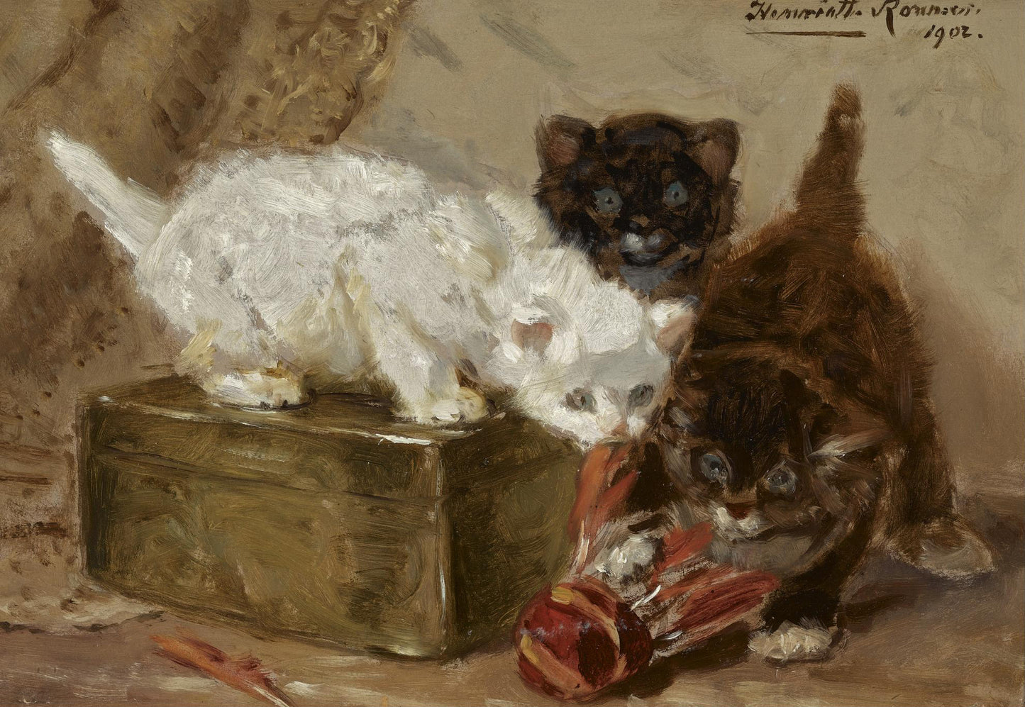 Kittens playing with a shuttle, vintage artwork by Henriette Ronner-Knip, A3 (16x12") Poster Print