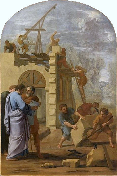 Life of Saint Bruno, Saint Bruno Building the Monastery, vintage artwork by Eustache Le Sueur, 12x8" (A4) Poster