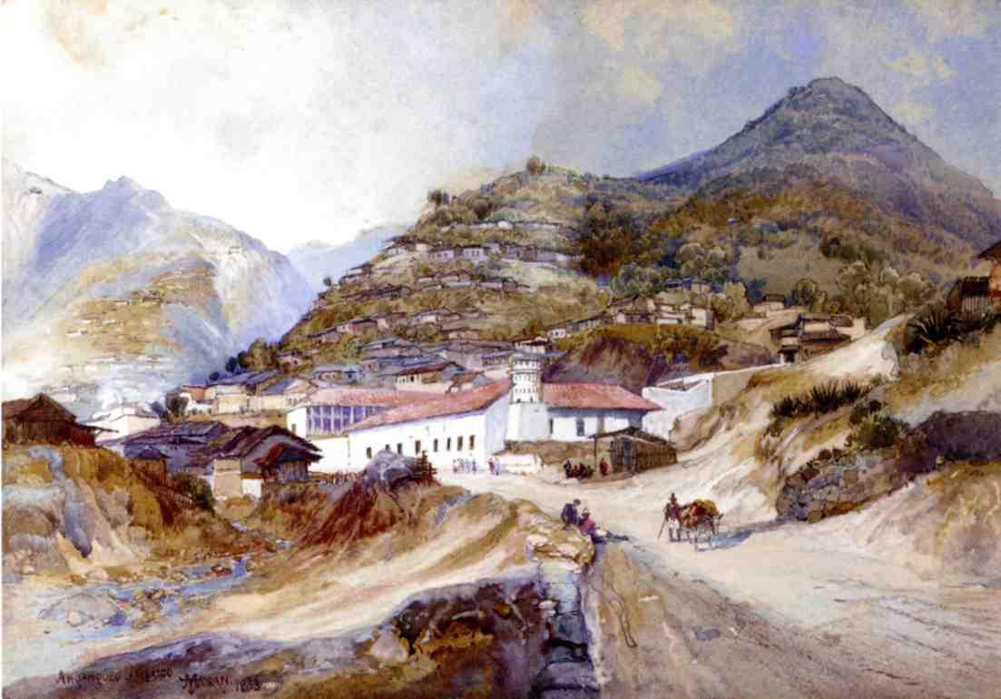Angangueo, Mexico, vintage artwork by Thomas Moran, 12x8" (A4) Poster
