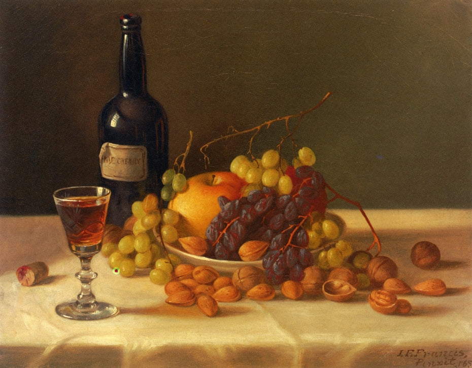 Still Life: Fruit and Wine Glass, vintage artwork by John F. Francis, A3 (16x12") Poster Print