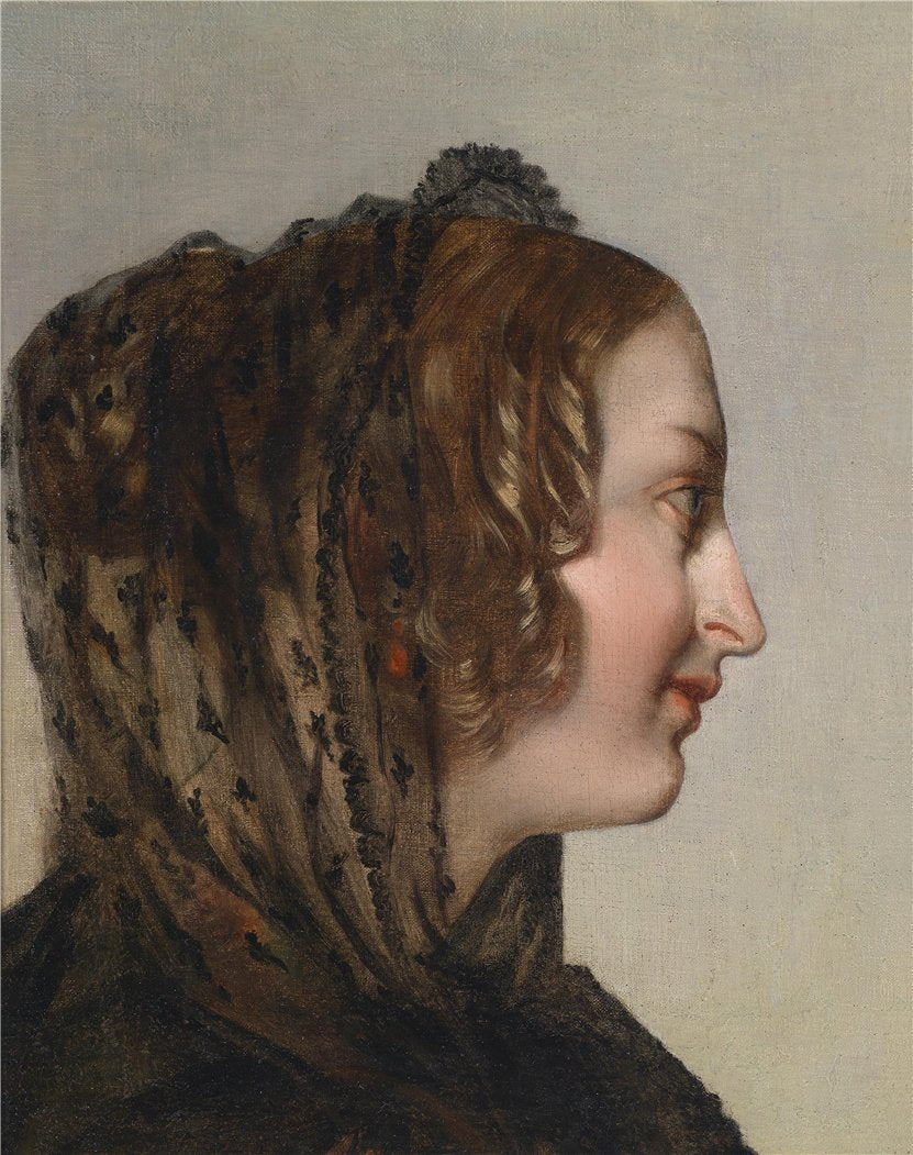 Female Head in Profile with Black Veil, vintage artwork by Friedrich von Amerling, A3 (16x12") Poster Print