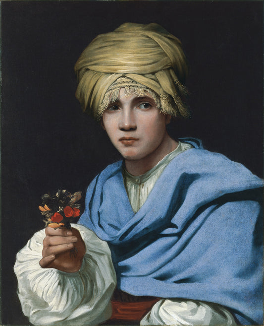 Boy in a Turban Holding a Nosegay, vintage artwork by Michiel Sweerts, 12x8" (A4) Poster