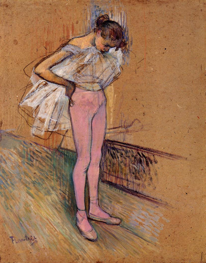 Dancer Adjusting Her Tights, vintage artwork by Henri de Toulouse-Lautrec, 12x8