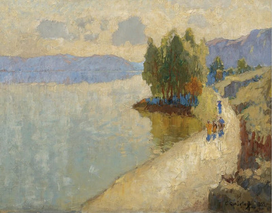 by  the Lake, vintage artwork by Konstantin Gorbatov, 12x8" (A4) Poster