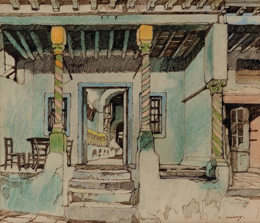 The Entrance of the Coffeehouse (L'entree du cafe), vintage artwork by Leon Cauvy, 12x8" (A4) Poster