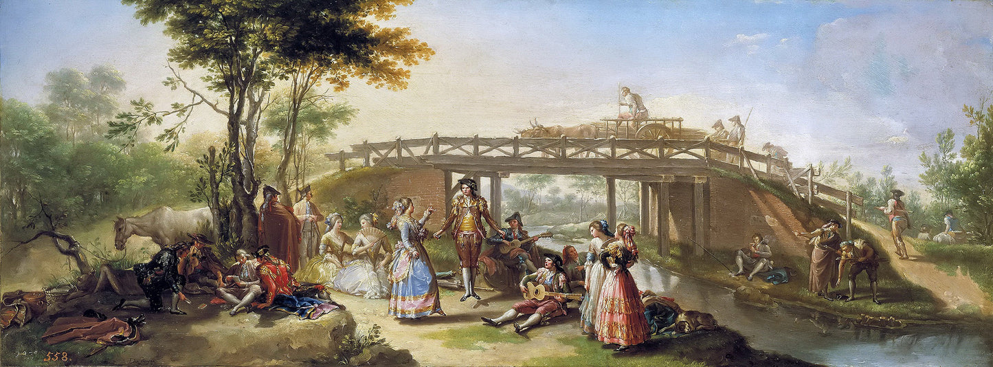 The Canal Bridge in Madrid, vintage artwork by Francisco Bayeu y Subias, 12x8" (A4) Poster