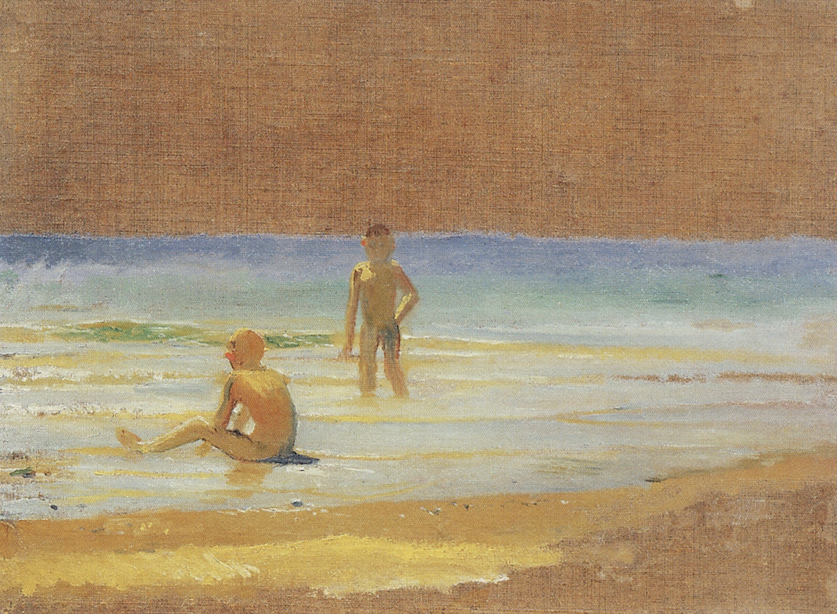 Boys at the Beach, vintage artwork by Nikolai Nikolaevich Ge, 12x8" (A4) Poster