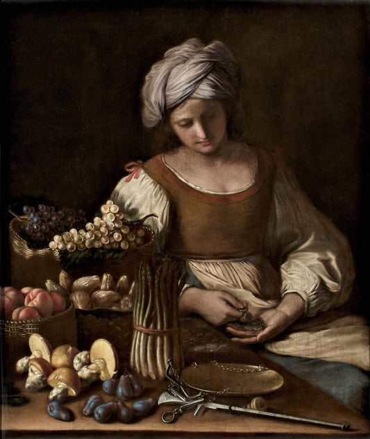 Fruit and Vegetable Seller, vintage artwork by Guercino, 12x8" (A4) Poster