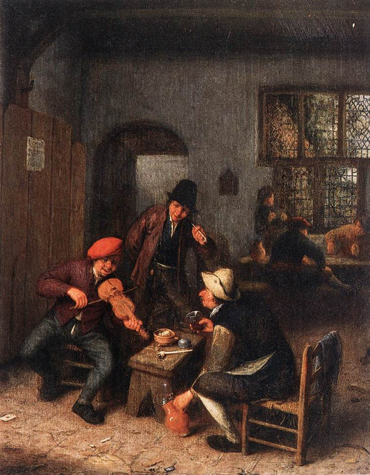 Interior of a Tavern with a Violin Player, vintage artwork by Adriaen van Ostade, 12x8" (A4) Poster