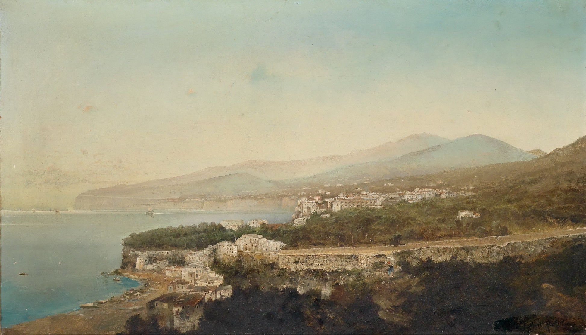 Scene near Sorrento, vintage artwork by Robert Alott, 12x8" (A4) Poster