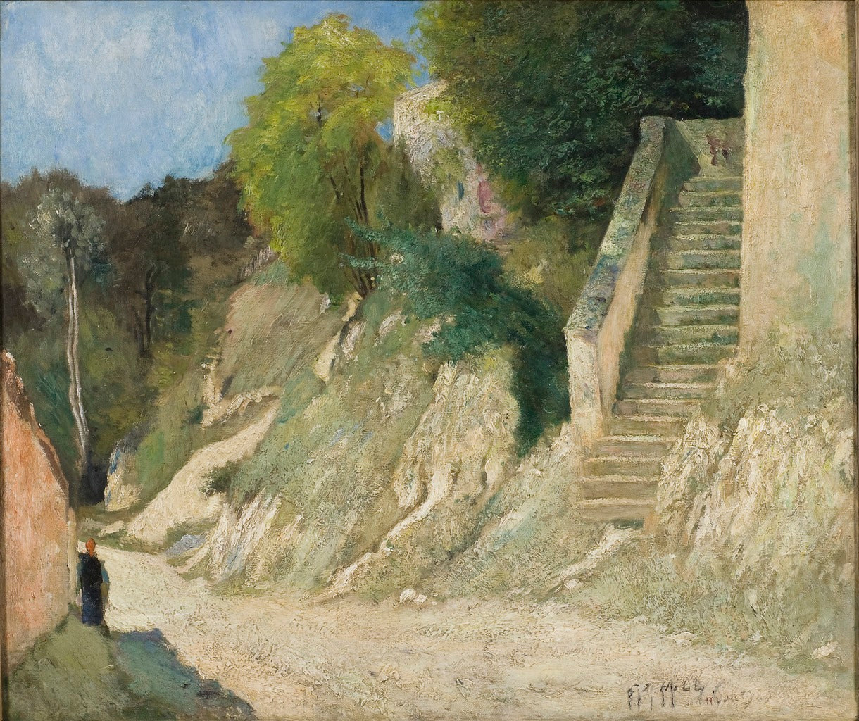 A Steep Ascent in Montigny-sur-Loing, vintage artwork by Carl Fredrik Hill, 12x8" (A4) Poster