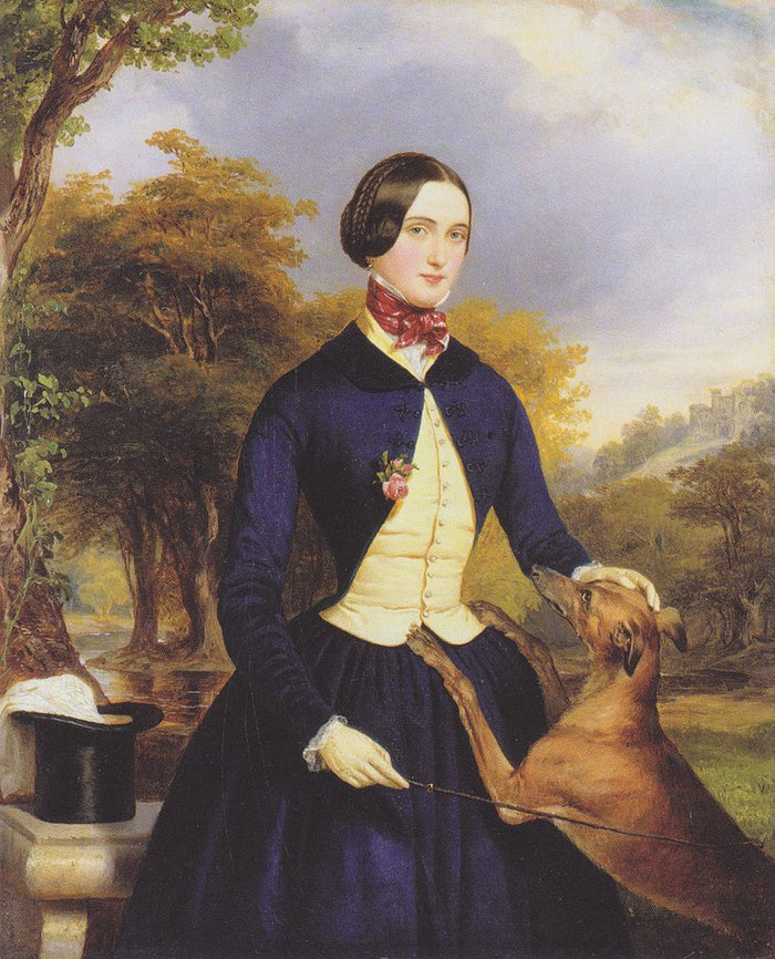 Portrait of a woman as an Amazon, with a greyhound, vintage artwork by Ferdinand Georg Waldmüller, A3 (16x12
