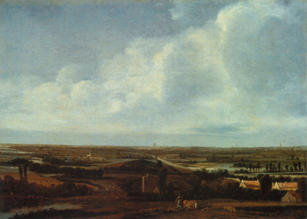 Flat Landscape with a Town in the Distance, vintage artwork by Joris van der Haagen, 12x8" (A4) Poster