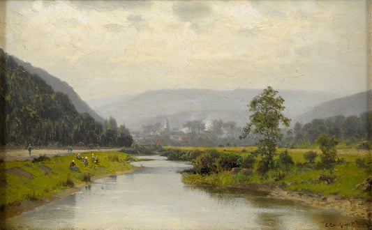 Summer Landscape with River, vintage artwork by Ludwig Lanckow, 12x8" (A4) Poster