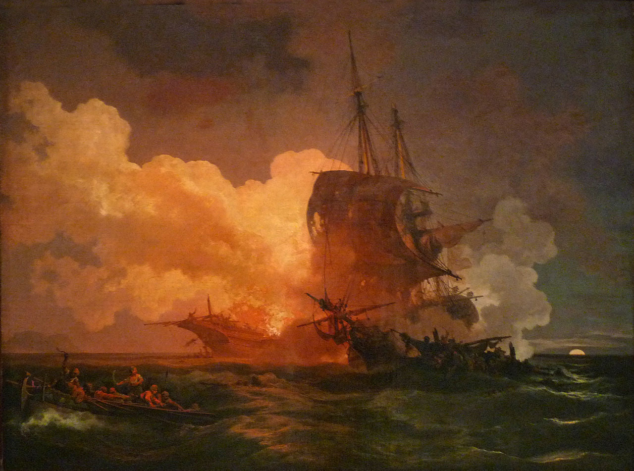A Maltese Ship Attacked by  Algerian Pirates, vintage artwork by Philippe-Jacques de Loutherbourg, 12x8" (A4) Poster