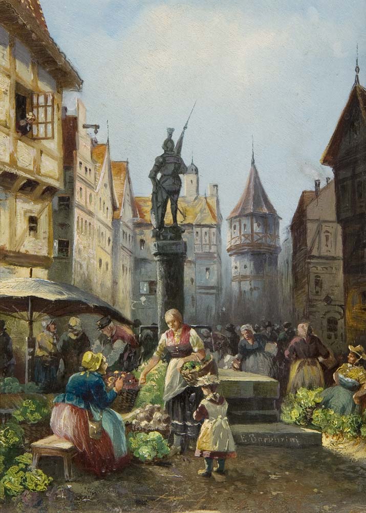 Vegetable Market in the Old Town by Emil Barbarini,A3(16x12")Poster