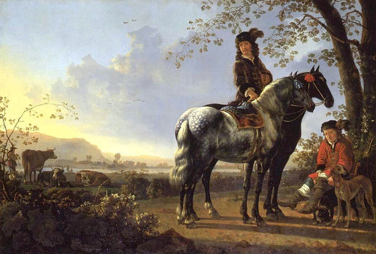 Horsemen Resting in a Landscape, vintage artwork by Aelbert Cuyp, 12x8" (A4) Poster