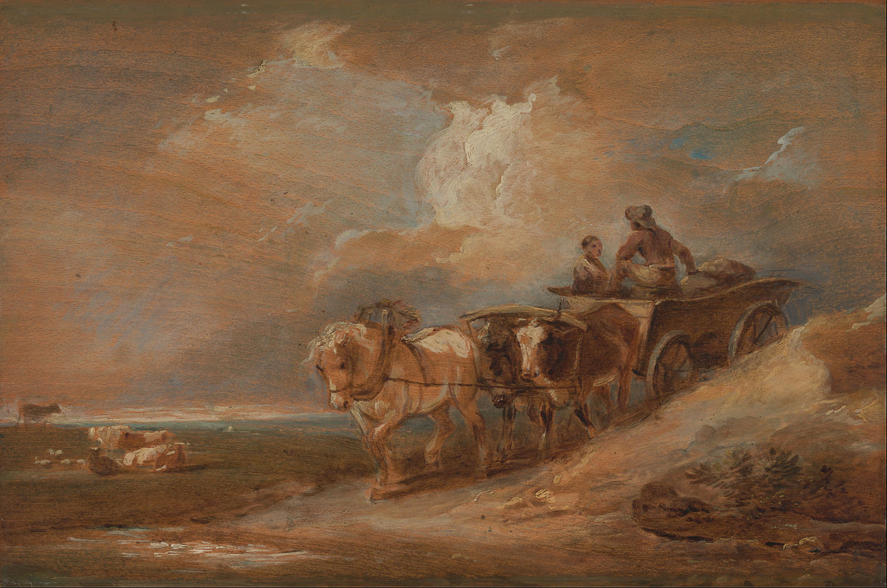 Landscape with Horse and Oxen Cart, vintage artwork by Philippe-Jacques de Loutherbourg, 12x8" (A4) Poster