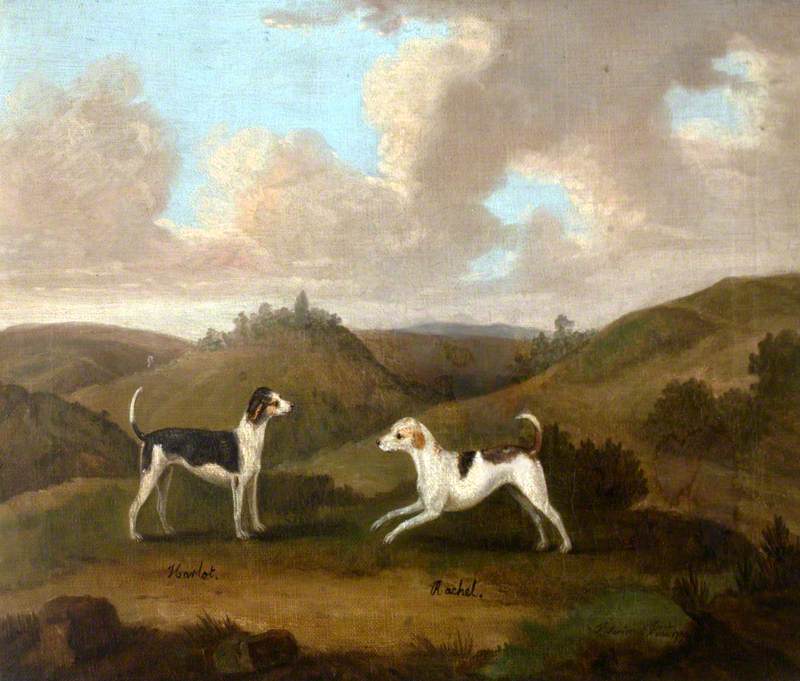 Harlot and Rachel, a Pair of Hounds, vintage artwork by Francis Sartorius, 12x8" (A4) Poster