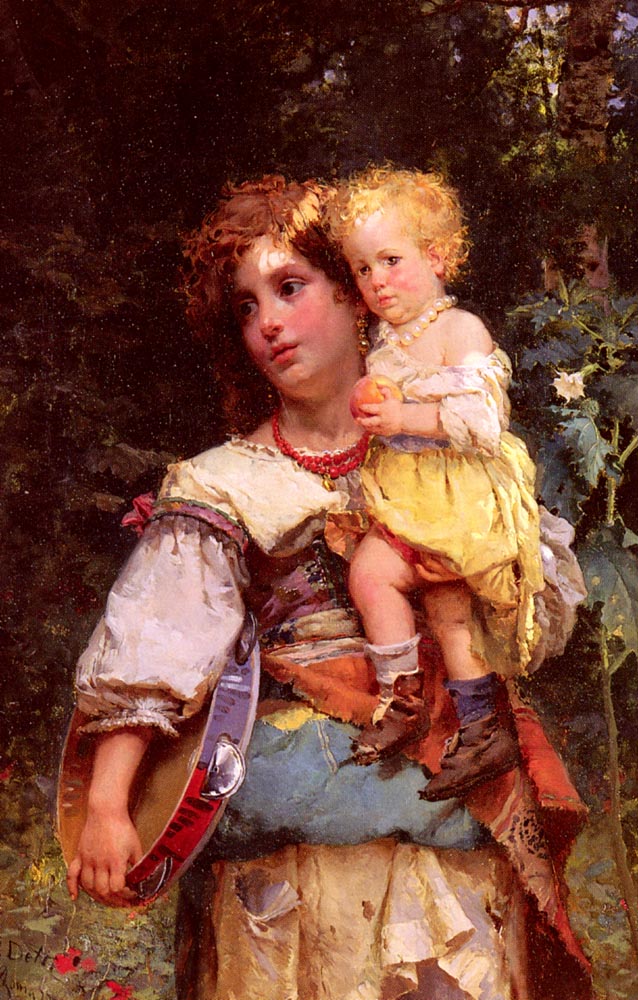 Gypsy Woman and Child, vintage artwork by Cesare Augusto Detti, 12x8" (A4) Poster