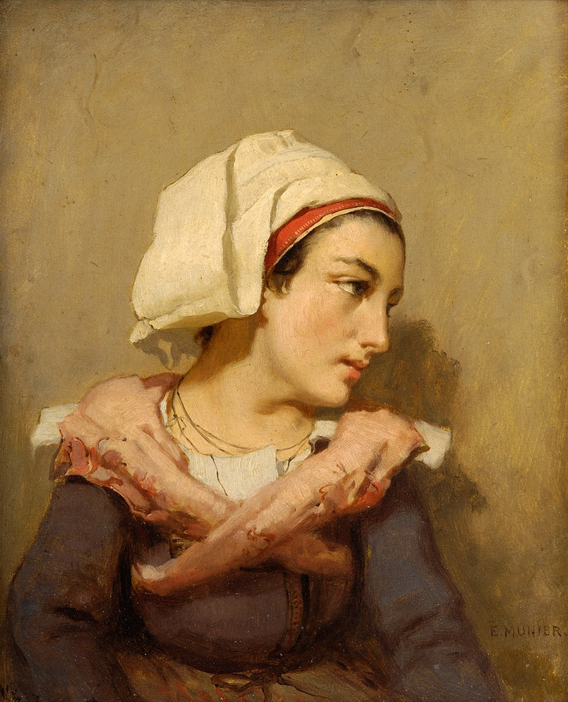 Pensive Girl, vintage artwork by Émile Munier, 12x8" (A4) Poster