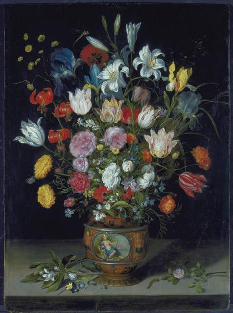 Bouquet of Flowers in a Faience Vase, vintage artwork by Jan Brueghel the Younger, 12x8" (A4) Poster