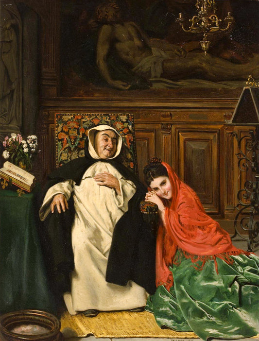 The confession, vintage artwork by Jean Leon Pallière, 12x8" (A4) Poster