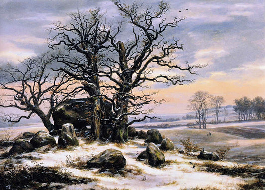 Megalith Grave near Vordingborg in Winter, vintage artwork by Johan Christian Claussen Dahl, A3 (16x12") Poster Print