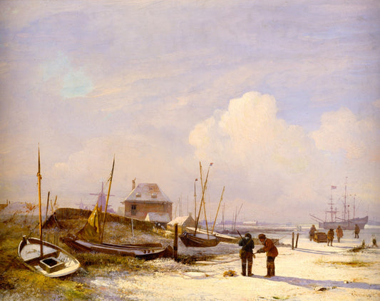 Amsterdam in Winter, vintage artwork by Albertus Brondgeest, 12x8" (A4) Poster