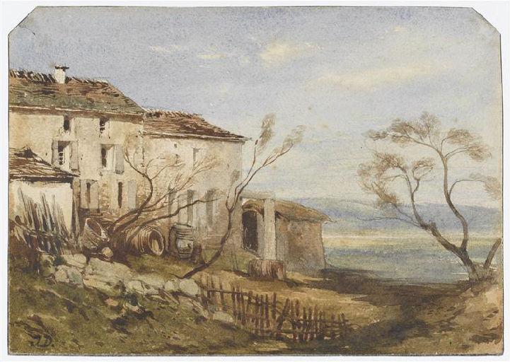 Maisons sur une petite elevation (Houses on an Incline), vintage artwork by Jules Dupre, A3 (16x12") Poster Print