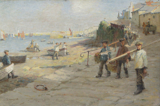 The Old Slip, Newlyn, vintage artwork by Harold Charles Francis Harvey, 12x8" (A4) Poster