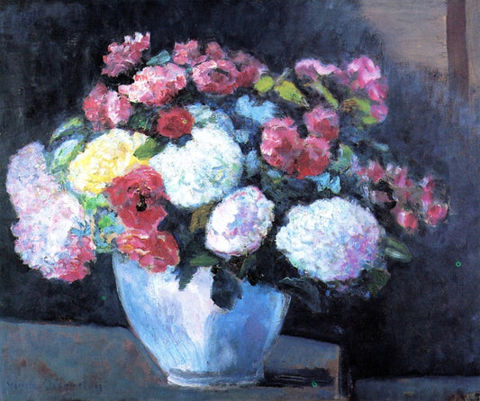 Bouquet of Hydrangeas and Roses, vintage artwork by Victor Charreton, 12x8" (A4) Poster