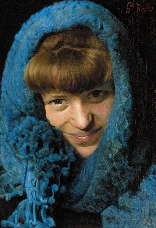 A Young Girl in a Blue Scarf by Gaetano Bellei,A3(16x12")Poster