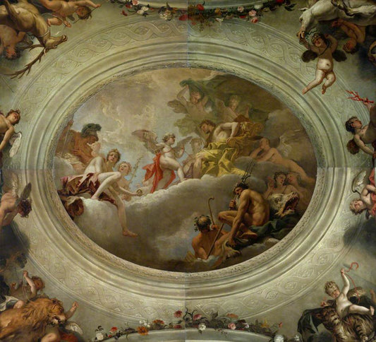 Cupid before Jupiter (central section), vintage artwork by Sebastiano Ricci, 12x8" (A4) Poster