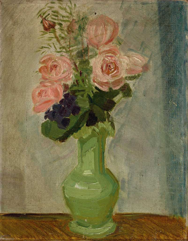 Bouquet of Roses in a Green Vase, vintage artwork by Alwin Arnegger, 12x8" (A4) Poster